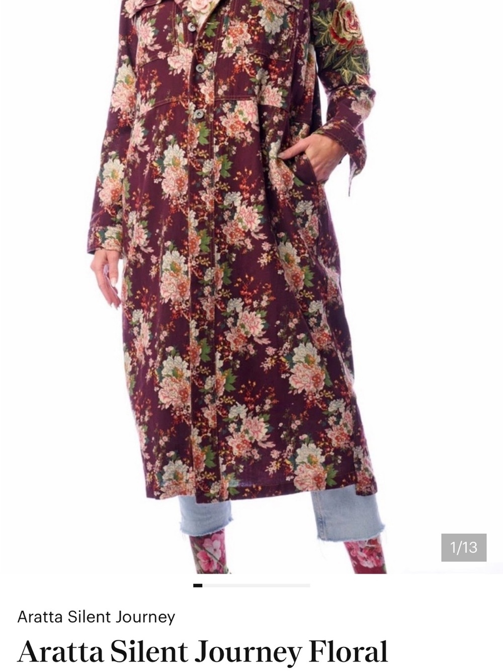 Aratta Burgundy Floral Button-Front Maxi Dress Coat